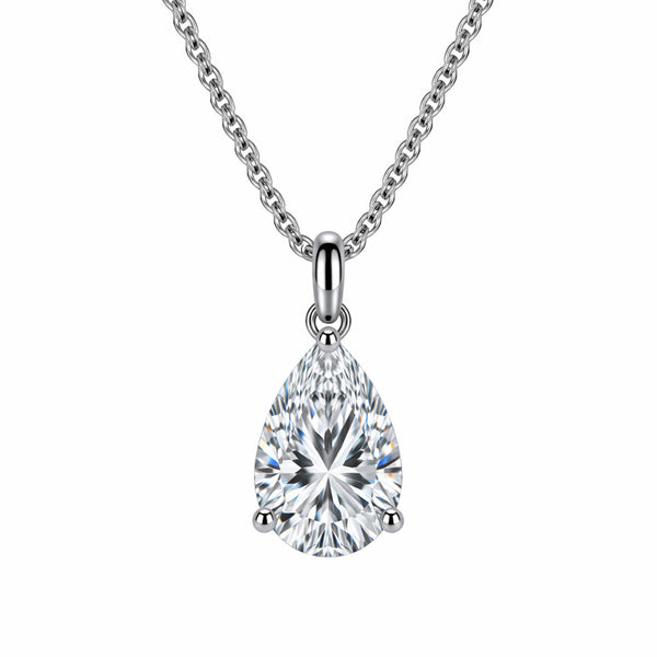 Classic Teardrop Solitaire Necklace Silver Finish