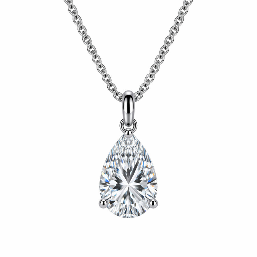 Classic Teardrop Solitaire Necklace Silver Finish