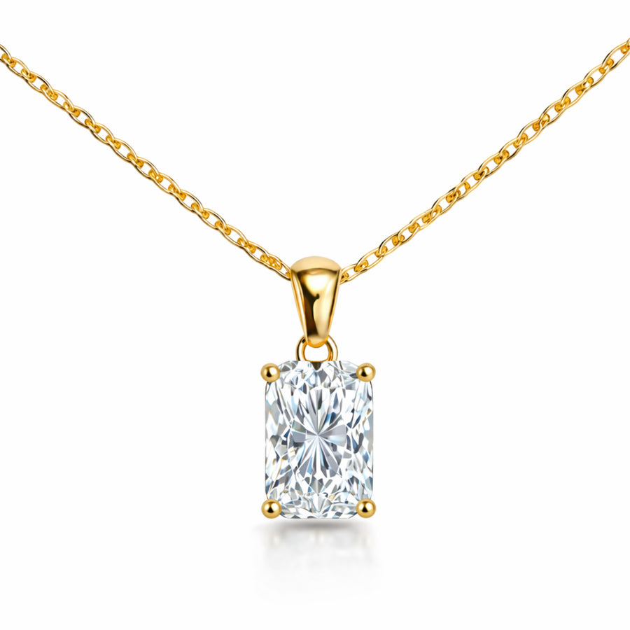 Classic Solitaire Rectangle Necklace Gold Finish