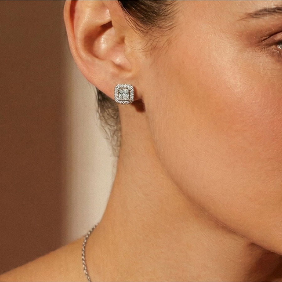 Square Halo Pendant & Earrings Set