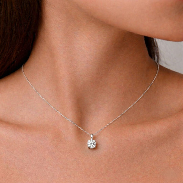 Classic Round Solitaire Necklace Silver Finish