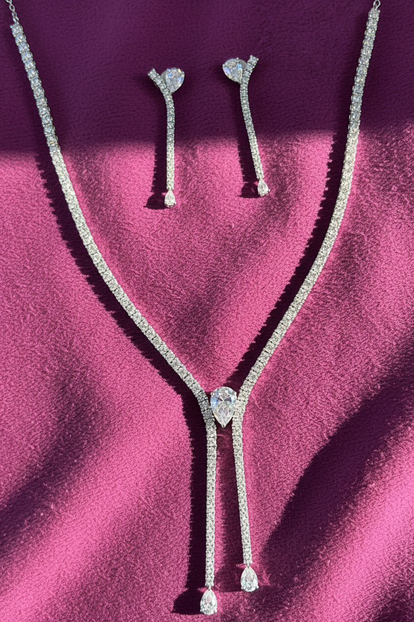 Sterling Dewdrop Y Necklace & Earring Set