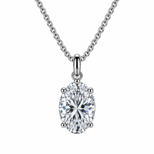 Classic Oval Solitaire Necklace Silver Finish