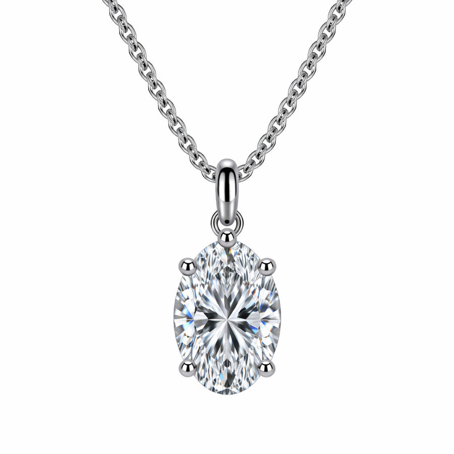 Classic Oval Solitaire Necklace Silver Finish