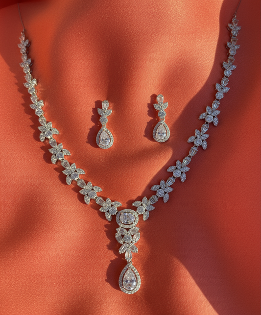 Blossom Halo Teardrop Necklace & Earrings Set