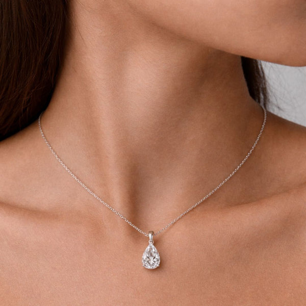 Classic Teardrop Solitaire Necklace Silver Finish