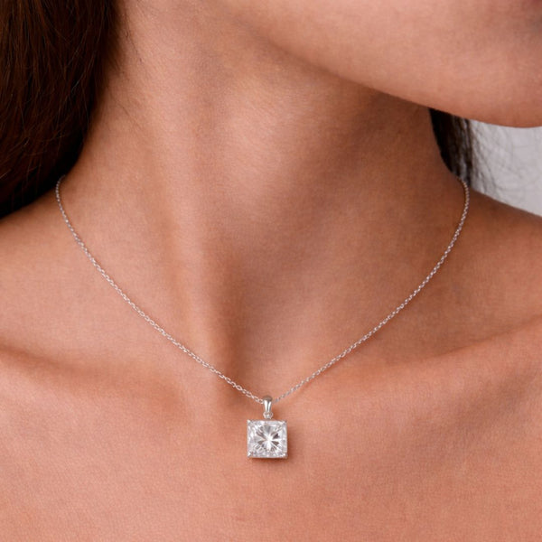 Classic Square Solitaire Necklace Silver Finish