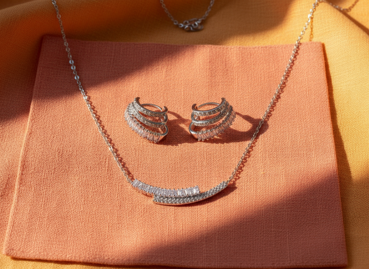 Modern Aurora Baguette Necklace & Hoop Earrings Set