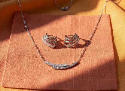 Modern Aurora Baguette Necklace & Hoop Earrings Set