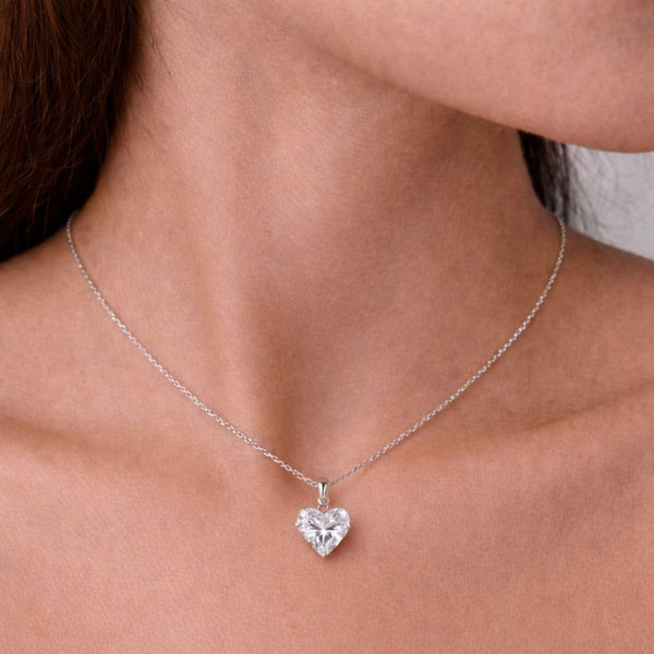 Classic Heart Solitaire Necklace Silver Finish