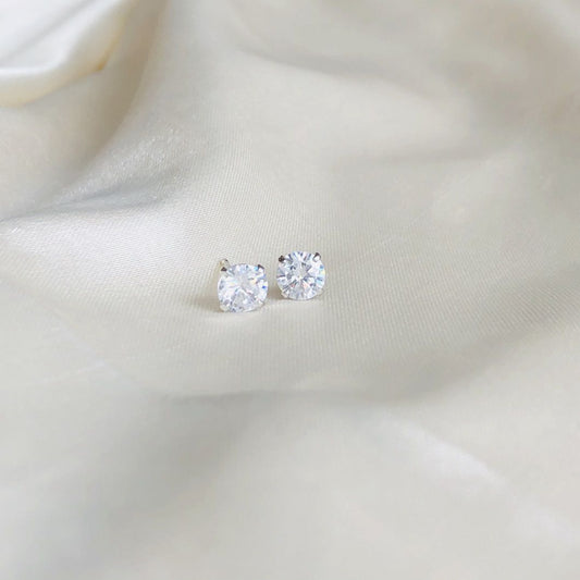 Classic Round Solitaire Studs in Sterling Silver