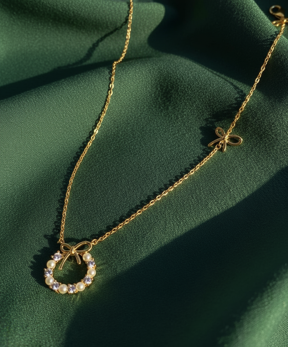 Bow & Pearls Wreath Necklace