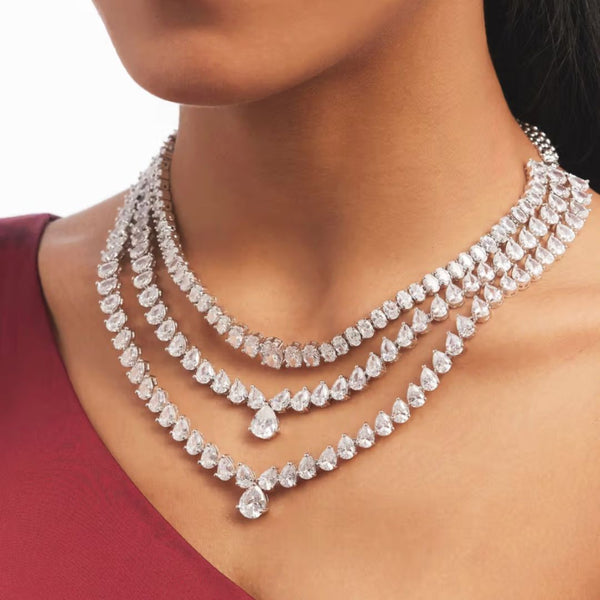 Opulent Bloom Triple-Layer Necklace & Chandelier Earrings Set