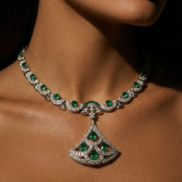 Sterling Silver Emerald Pendant Choker