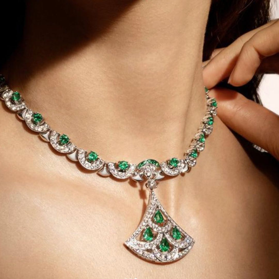 Sterling Silver Emerald Pendant Choker