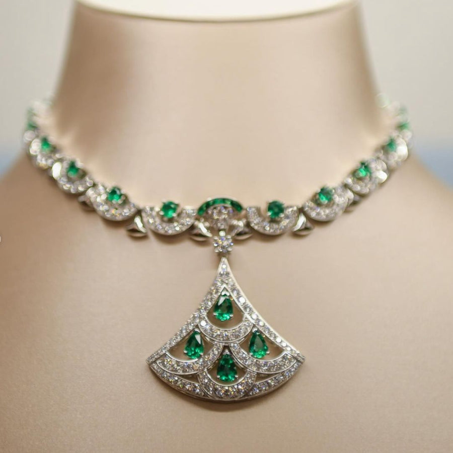 Sterling Silver Emerald Pendant Choker