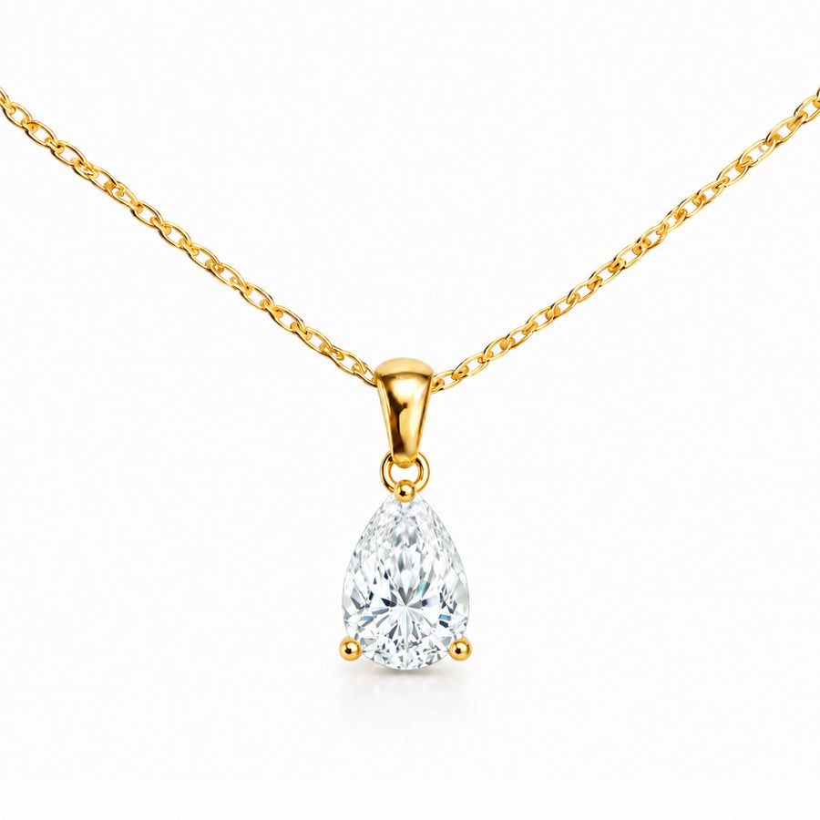 Classic Solitaire Tear Necklace 18k Gold Plated