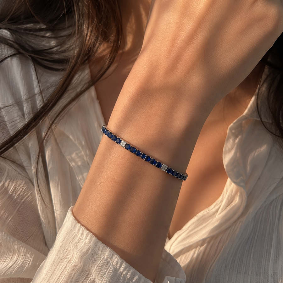 Blue Tennis bracelet with White Accents