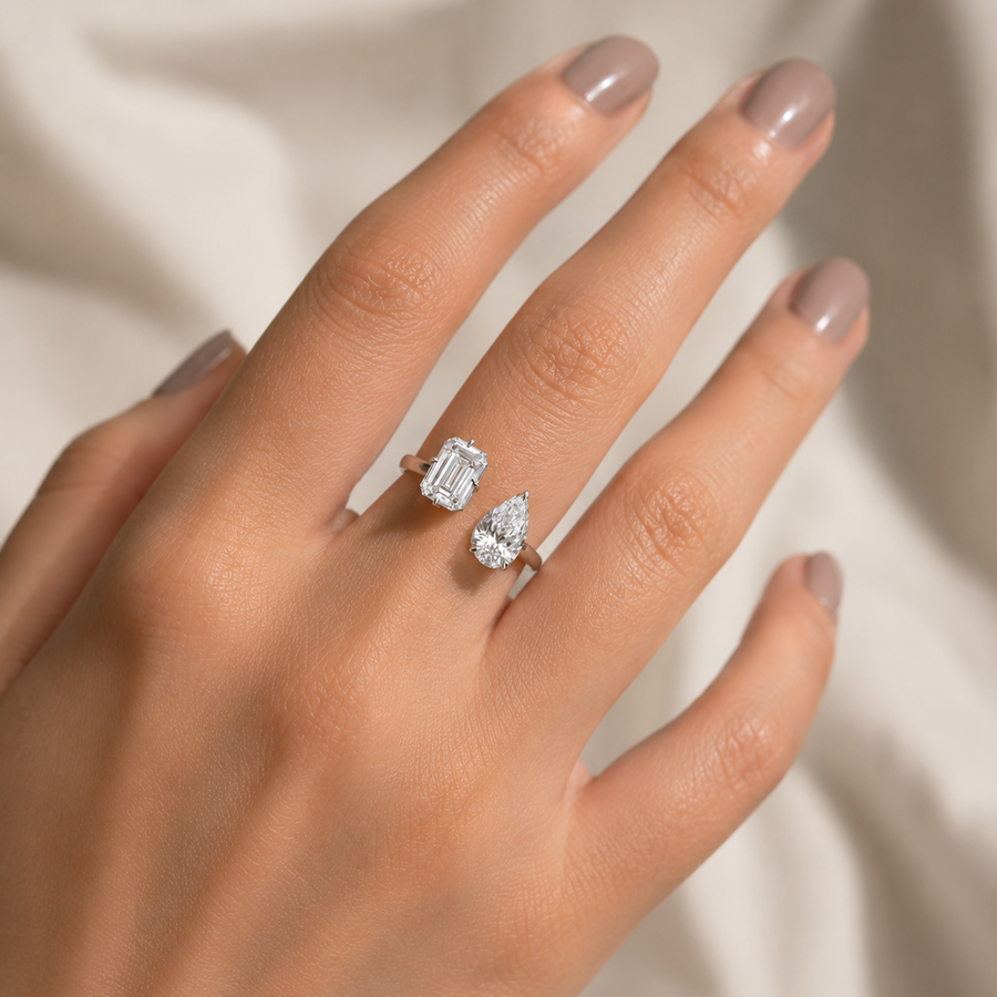 Emerald & Pear Wide Gap Ring