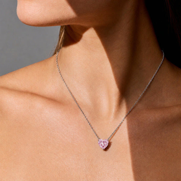 Ice Pink Heart Glow Silver Necklace