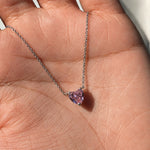 Ice Pink Heart Glow Silver Necklace