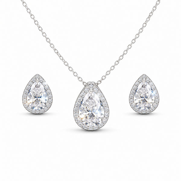 Teardrop Halo Pendant & Earrings Set