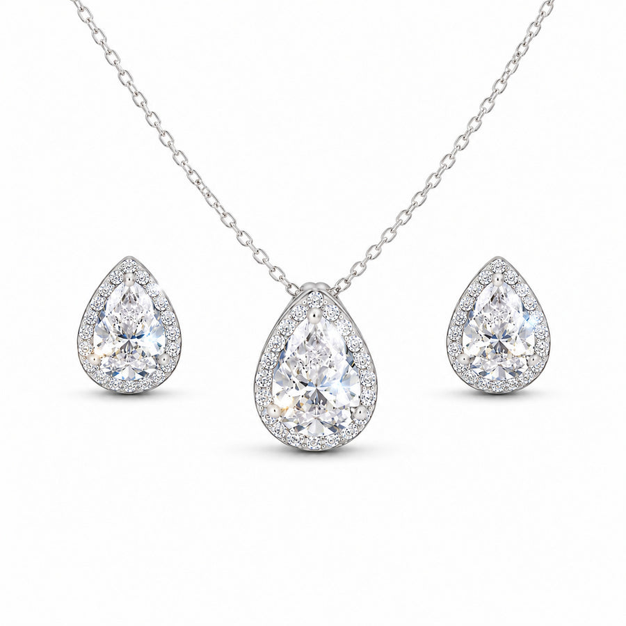 Teardrop Halo Pendant & Earrings Set