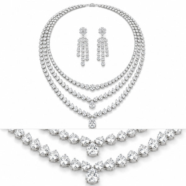Opulent Bloom Triple-Layer Necklace & Chandelier Earrings Set