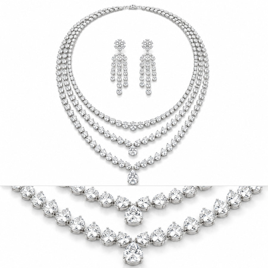 Opulent Bloom Triple-Layer Necklace & Chandelier Earrings Set