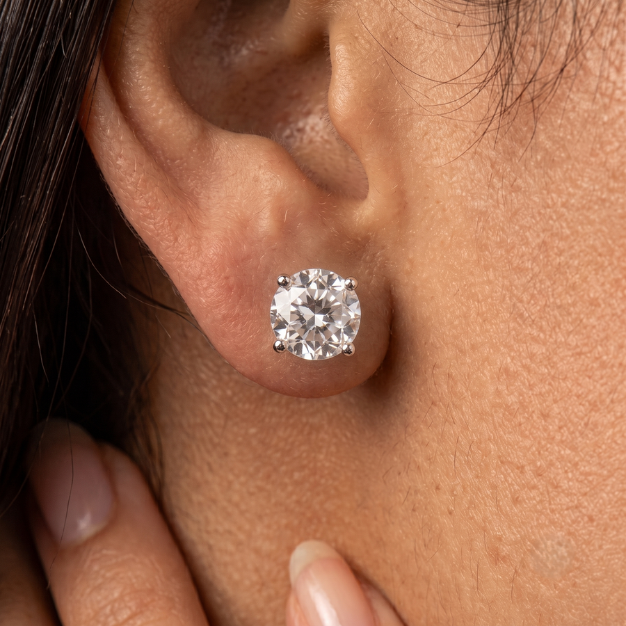 Classic Round Solitaire Studs in Sterling Silver