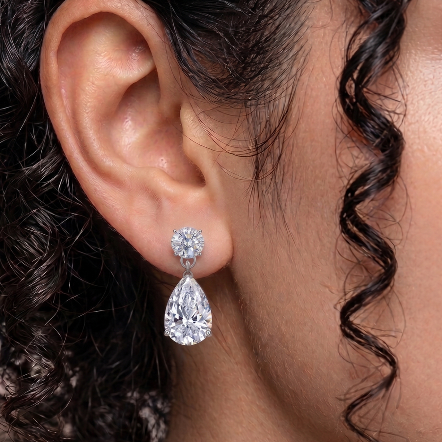 Pear Drop Silver Danglers