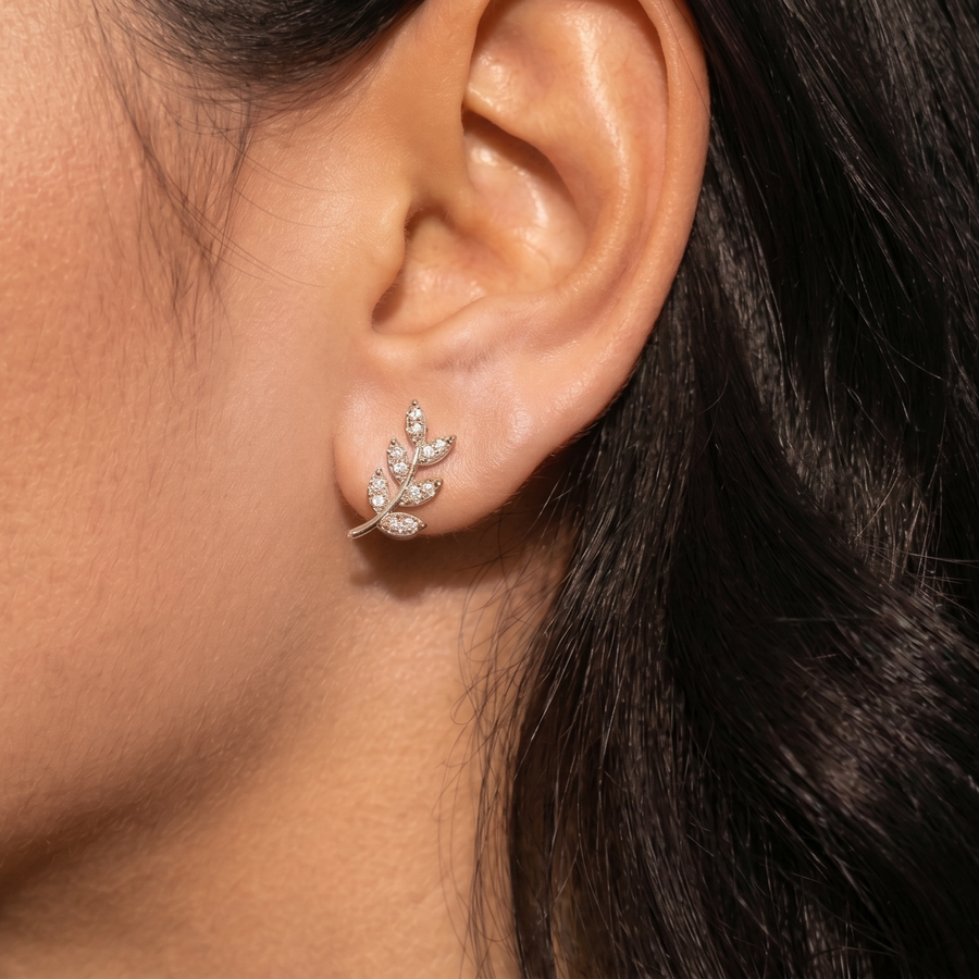 Elegant Leaf Silver Stud Earrings