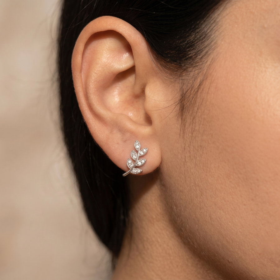 Elegant Leaf Silver Stud Earrings