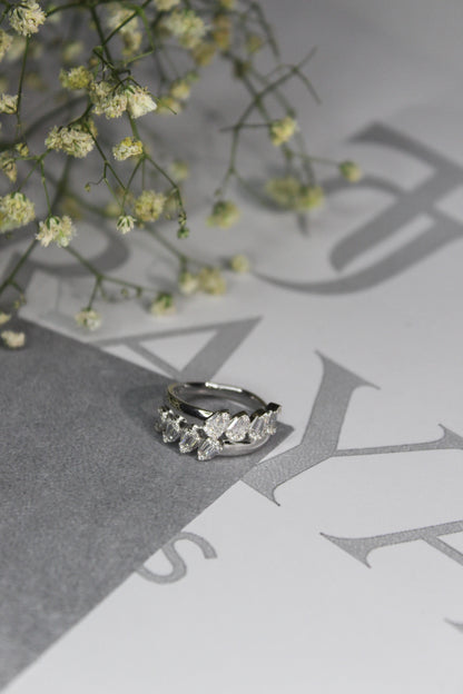 Leaf Cut CZ Band Ring
