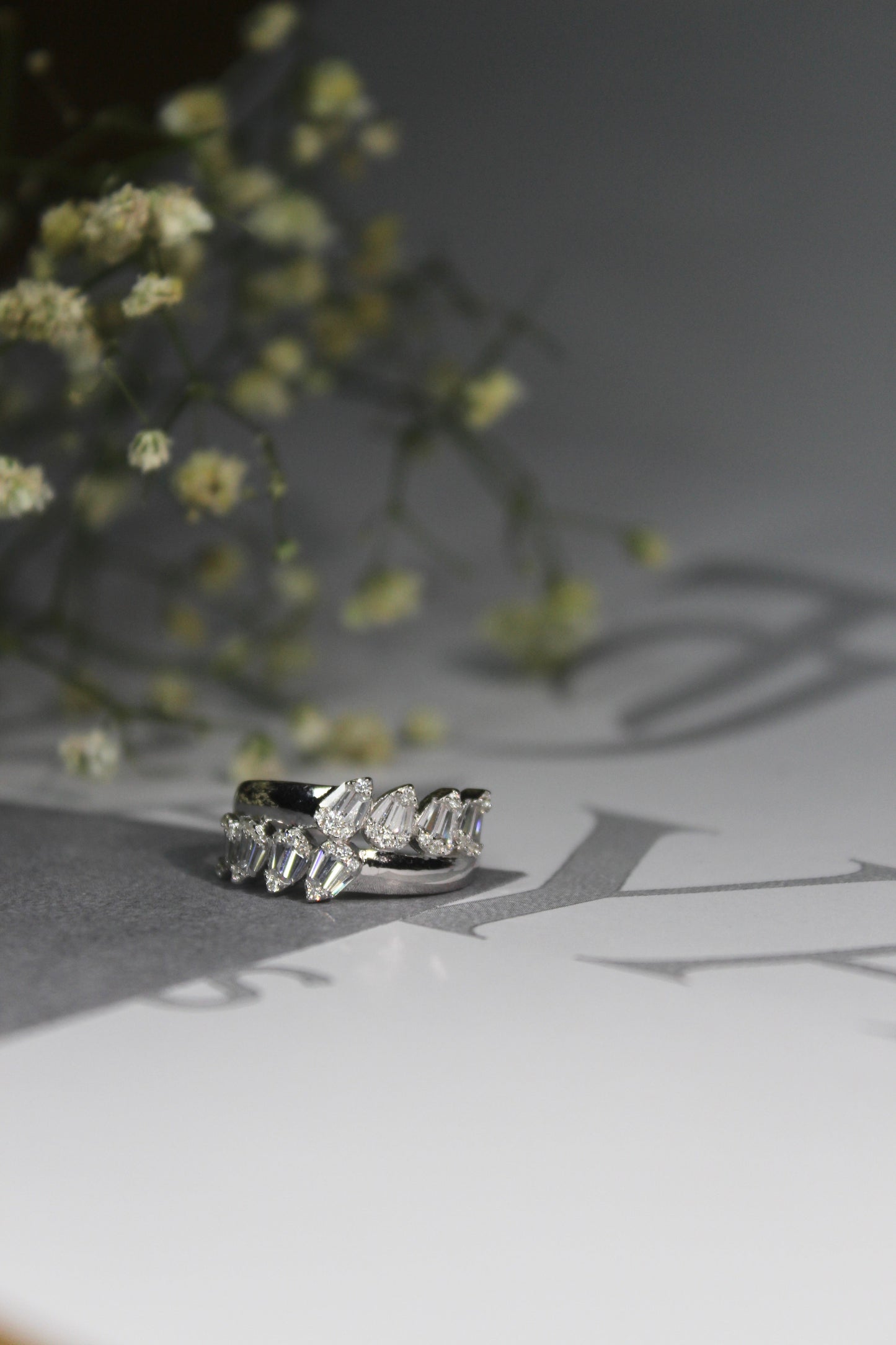 Leaf Cut CZ Band Ring