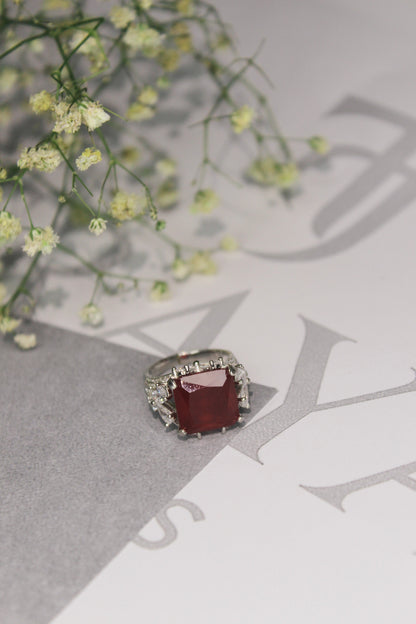 Square Ruby Red Cocktail Ring