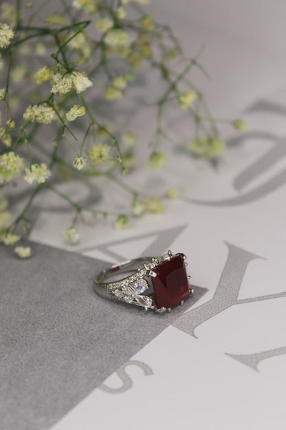 Square Ruby Red Cocktail Ring