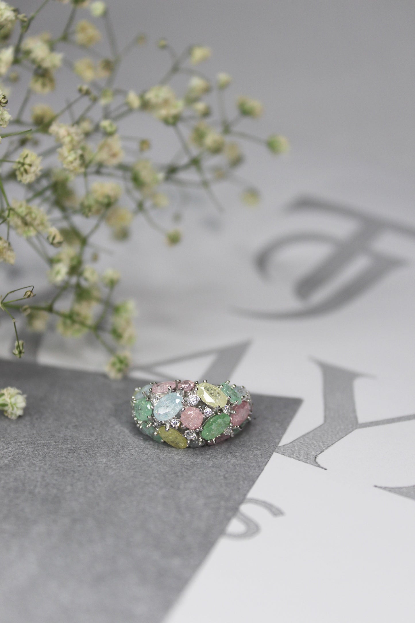 Pastel Gemstone Cluster Ring