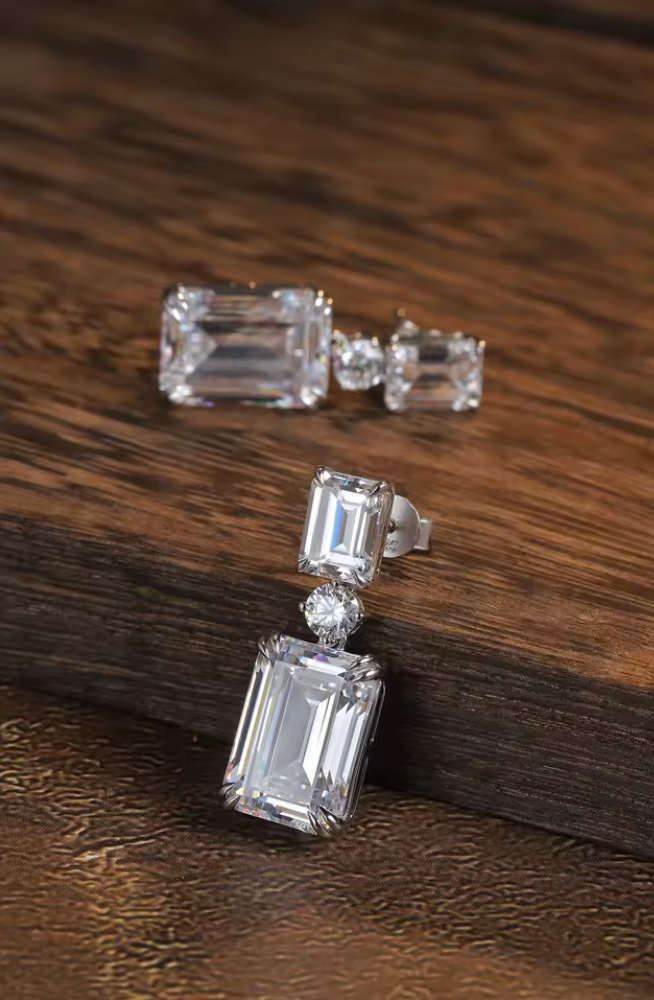 Emerald-Cut Statement Drop Earrings