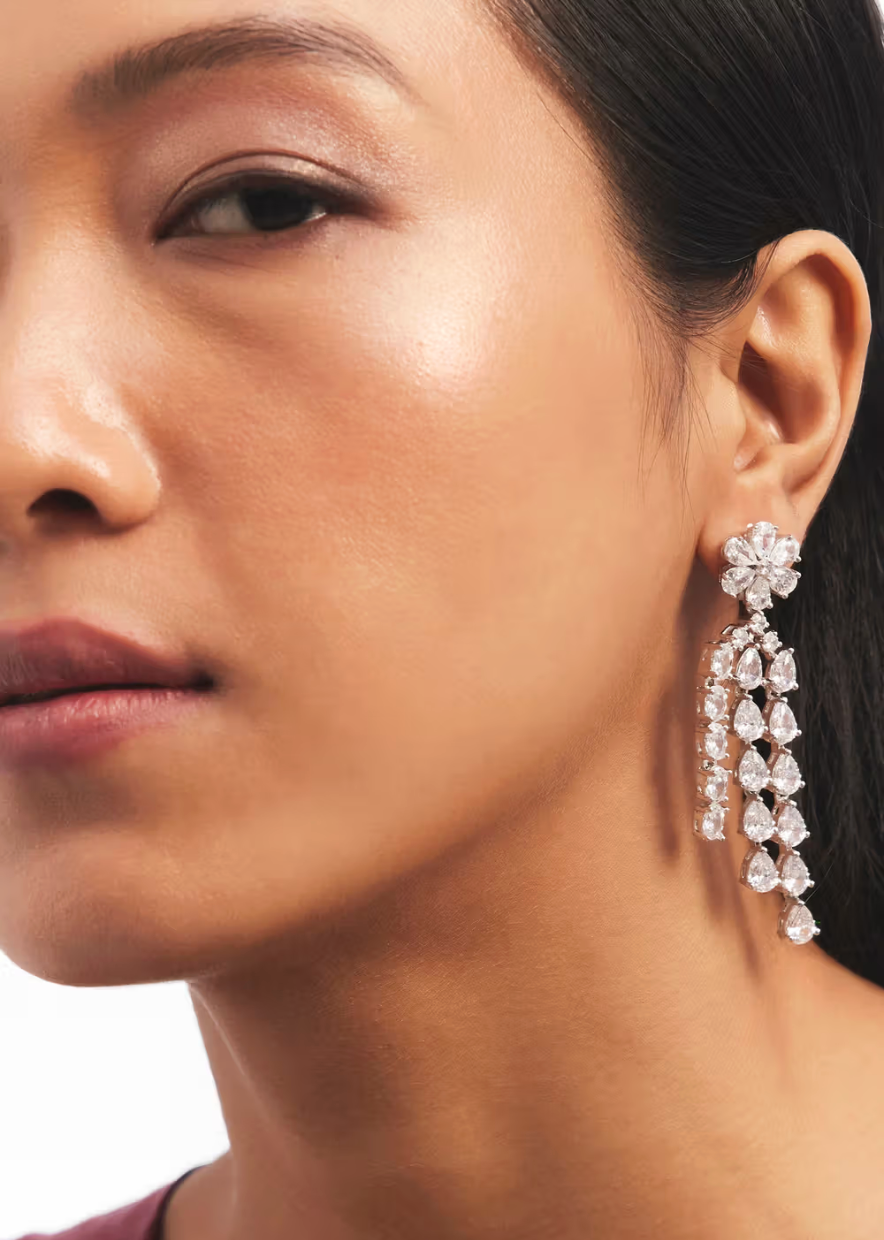 Opulent Bloom Triple-Layer Necklace & Chandelier Earrings Set