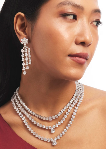 Opulent Bloom Triple-Layer Necklace & Chandelier Earrings Set