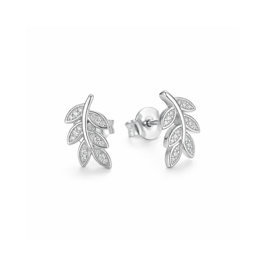 Elegant Leaf Silver Stud Earrings