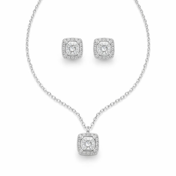 Square Halo Pendant & Earrings Set