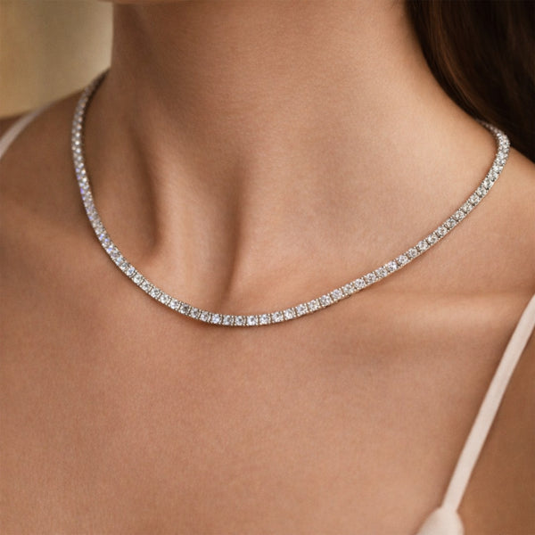 Diamond Tennis Chain - Sterling Silver Jewellery by Traya Jewels.