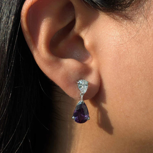 Amethyst Purple Pear Drop Silver Danglers