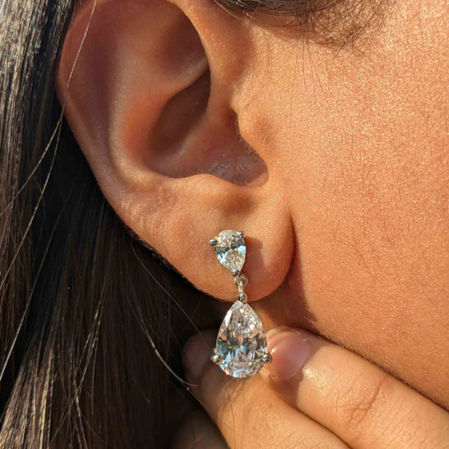 Pear Drop Cascade Silver Dangler