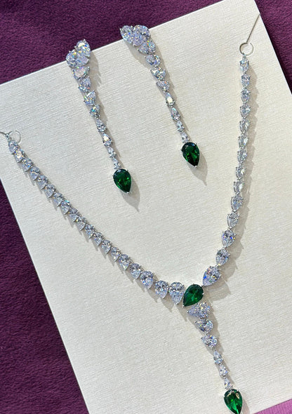 Emerald Dewdrop Cascade Necklace & Earrings Set