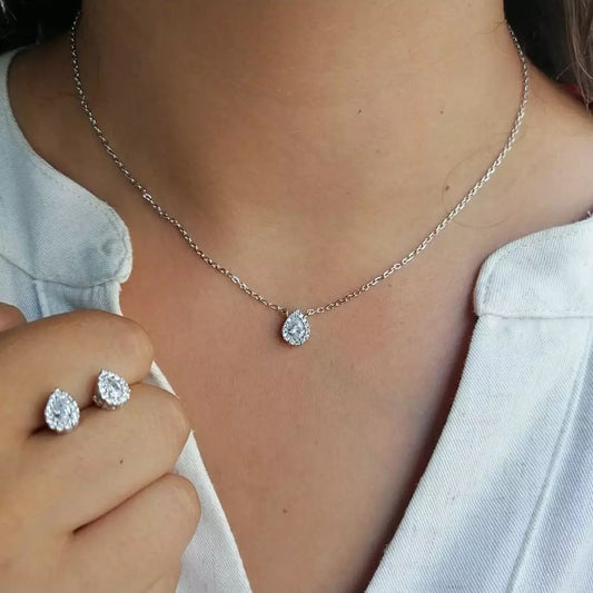 Teardrop Halo Pendant & Earrings Set
