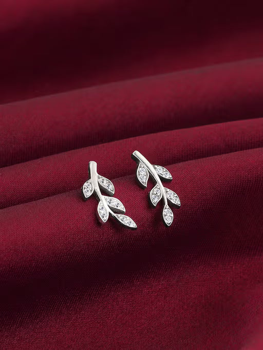 Elegant Leaf Silver Stud Earrings