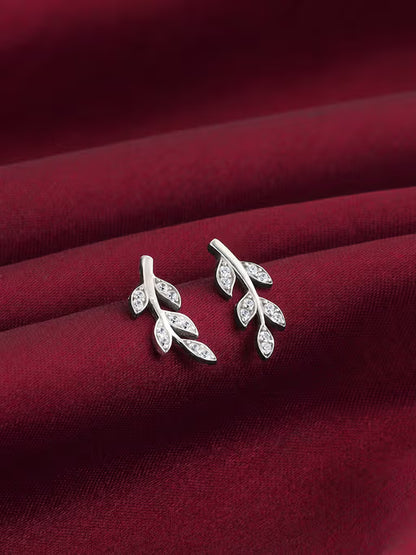 Elegant Leaf Silver Stud Earrings